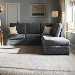 Bella Denim Blue Fabric Large Right Hand Facing Chaise Corner Sofa