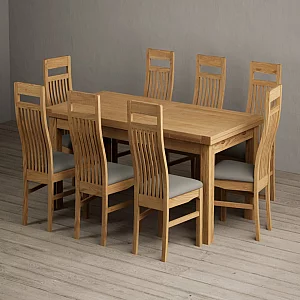 Extending Buxton 180cm Solid Oak Dining Table with 10 Black Monroe Chairs