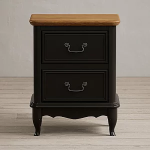 Chateau Noir Oak and Black Painted 2 Drawer Bedside Table