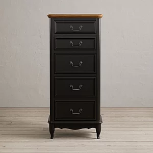 Chateau Noir Oak and Black Painted 5 Drawer Tallboy