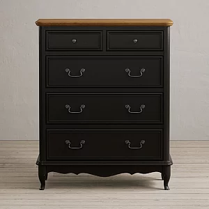 Chateau Noir Oak and Black Painted 2 Over 3 Chest of Drawers