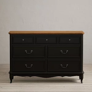 Chateau Noir Oak and Black Painted Wide Chest of Drawers