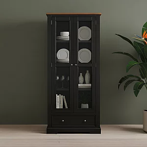 Charlton Oak and Black Painted Glazed Display Cabinet