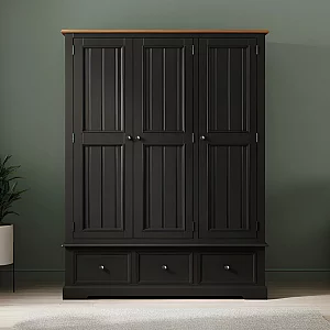 Charlton Oak and Black Painted Triple Wardrobe