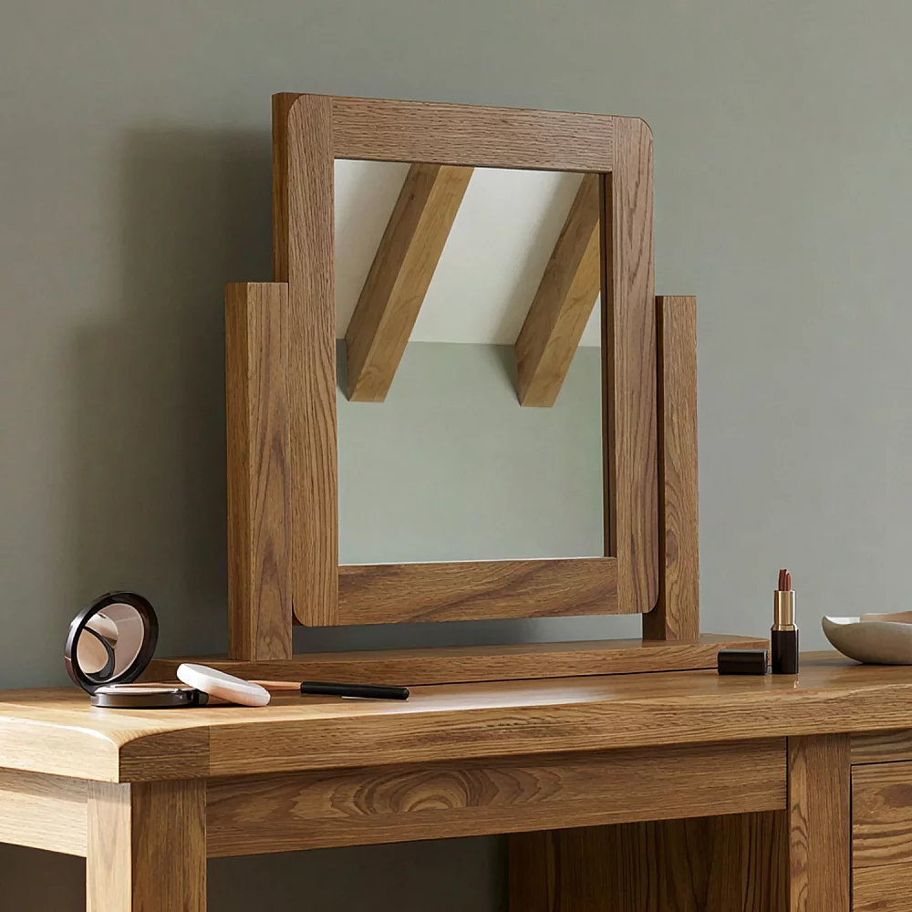 Rustic Solid Oak Swivel Vanity Mirror Dressing Table Mirror