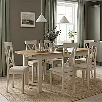 Extending Buxton 180cm Oak and Cream Painted Dining Table with 6 Linen Hertford Chairs