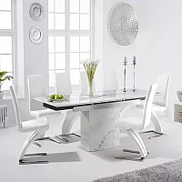 Extending Savona 160cm White Ceramic Dining Table with 10 Black Aldo Chairs