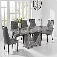 Milan 220cm Grey Marble Dining Table with 6 Cream Francesca Chairs