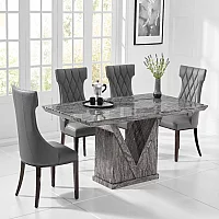 Milan 160cm Grey Marble Dining Table with 4 Grey Sophia Chairs