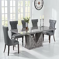 Milan 220cm Grey Marble Dining Table with 10 Grey Sophia Chairs