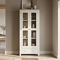 Weymouth Oak and Soft White Painted Glazed Display Cabinet