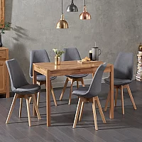 York 120cm Solid Oak Dining Table with 4 Light Grey Orson Chairs