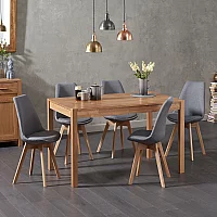 York 150cm Solid Oak Dining Table with 6 Light Grey Orson Chairs