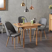 Extending York 70cm Solid Oak Drop Leaf Dining Table with 2 Grey Hudson Chairs