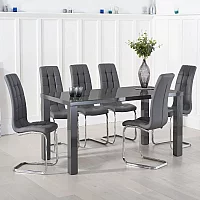 Seattle 200cm Dark Grey High Gloss Dining Table with 8 Grey Vigo Chairs