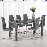 Seattle 200cm Dark Grey High Gloss Dining Table with 8 Grey Gianni Chairs