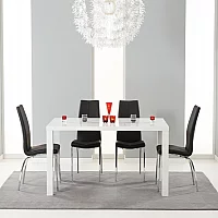 Seattle 160cm White High Gloss Dining Table with 4 Black Marco Chairs