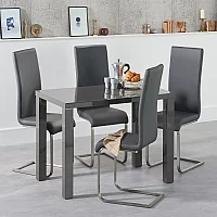Seattle 120cm Dark Grey High Gloss Dining Table with 6 Black Austin Chairs