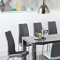 Seattle 200cm Dark Grey High Gloss Dining Table with 4 Grey Marco Chairs and 2 Grey Benches