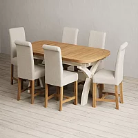 Extending Olympia 180cm Oak and Cream Painted Dining Table with 10 Charcoal Grey Braced Chairs