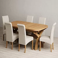 Extending Olympia 180cm Solid Oak Dining Table with 10 Grey Scroll Back Chairs