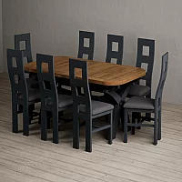 Extending Olympia 180cm Oak and Dark Blue Dining Table with 8 Charcoal Grey Painted Chairs