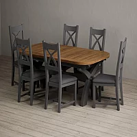 Extending Olympia 180cm Oak and Charcoal Grey Painted Dining Table with 12 Charcoal Grey Painted Chairs