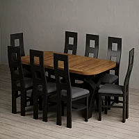 Extending Olympia 180cm Oak and Black Painted Dining Table with 8 Charcoal Grey Painted Chairs