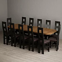 Extending Olympia 180cm Oak and Black Painted Dining Table with 12 Brown Painted Chairs