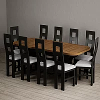 Extending Olympia 180cm Oak and Black Painted Dining Table with 10 Light Grey Painted Chairs
