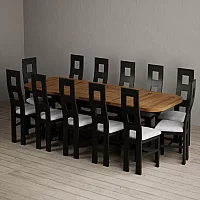 Extending Olympia 180cm Oak and Black Painted Dining Table with 12 Light Grey Painted Chairs