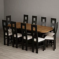 Extending Olympia 180cm Oak and Black Painted Dining Table with 10 Linen Painted Chairs