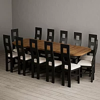Extending Olympia 180cm Oak and Black Painted Dining Table with 12 Linen Painted Chairs