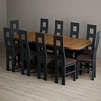 Extending Olympia 180cm Oak and Dark Blue Dining Table with 10 Brown Painted Chairs