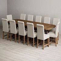 Extending Olympia 180cm Rustic Solid Oak Dining Table with 12 Natural Braced Chairs
