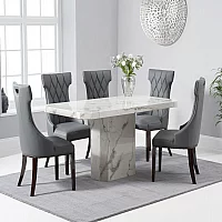 Belle 160cm Marble White Dining Table with 6 Grey Sophia Chairs
