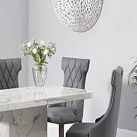 Belle 160cm Marble White Dining Table with 8 Grey Sophia Chairs