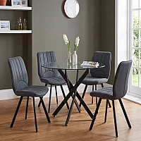 Bernini 110cm Black Leg Glass Dining Table with 4 Brown Hendrick Chairs