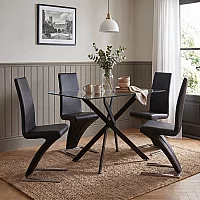 Bernini 120cm Black Leg Rectangular Glass Dining Table with 4 Black Aldo Chairs