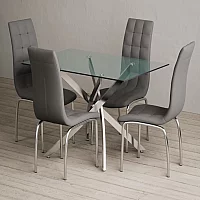 Bernini 120cm Rectangular Glass Dining Table with 6 Cream Enzo Chairs