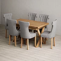 Extending Buckley 160cm Solid Oak Dining Table with 10 Natural Clara Chairs