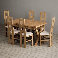 Extending Buckley 160cm Solid Oak Dining Table with 10 Linen Natural Chairs