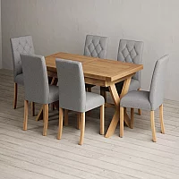 Extending Buckley 160cm Solid Oak Dining Table with 10 Natural Isabella Chairs