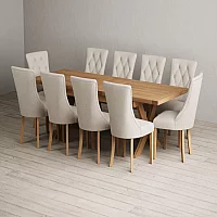 Extending Buckley 200cm Solid Oak Dining Table with 10 Natural Beatrix Chairs