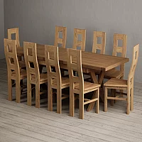 Extending Buckley 200cm Solid Oak Dining Table with 10 Oak Natural Chairs
