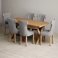 Extending Buckley 200cm Solid Oak Dining Table with 10 Natural Clara Chairs