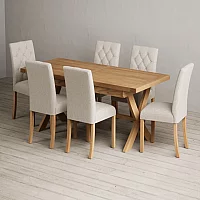 Extending Buckley 200cm Solid Oak Dining Table with 10 Natural Isabella Chairs