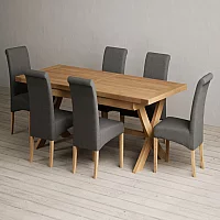 Extending Buckley 200cm Solid Oak Dining Table with 10 Blue Scroll Back Chairs