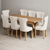 Extending Buckley 200cm Solid Oak Dining Table with 8 Natural Clara Chairs