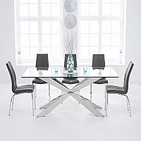 Canova 200cm Glass Dining Table with 6 Grey Marco Chairs